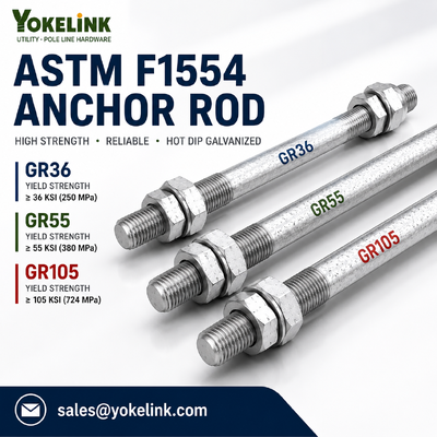 ASTM F1554 Grade 55 Anchor Rods 3/4''–2 for Utility Pole Foundations