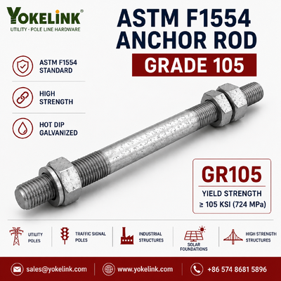 ASTM F1554 Grade 55 Anchor Rods 3/4''–2 for Utility Pole Foundations